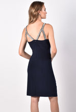 Load image into Gallery viewer, Frank Lyman Navy Jersey Halter Cocktail Dress 218012
