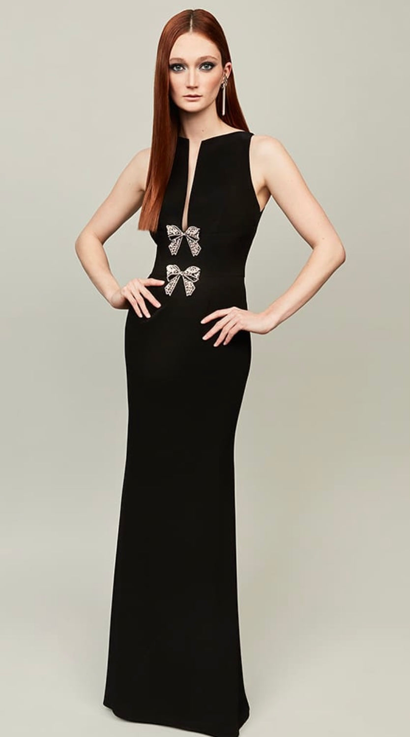 Audrey Brooks 6305 Sleeveless Long Gown with Beaded Bows at Neckline