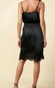 Black Silky Skirt with Lace Hemline