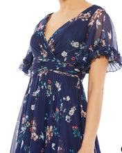Load image into Gallery viewer, Macduggal 67933 Navy Print Short Sleeved Long Gown
