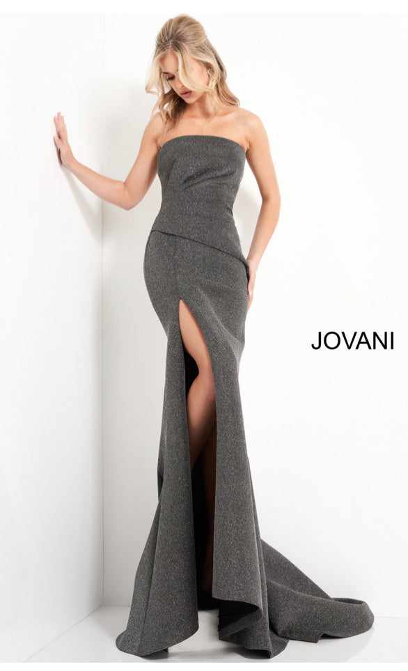 Jovani 05490 Silver/Black Metallic Long Gown