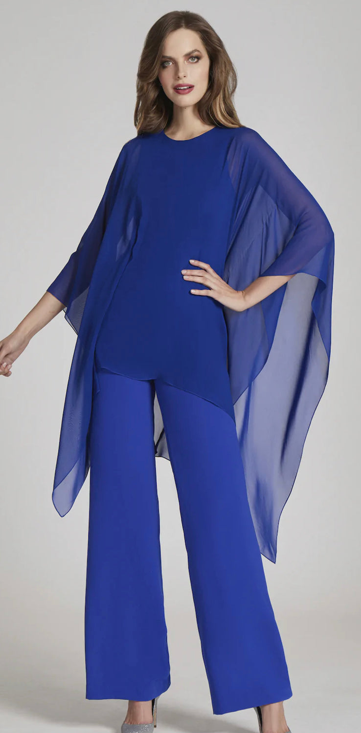 Teri Jon 226032 Royal Blue Crepe and Chiffon Jumpsuit – Gigi's