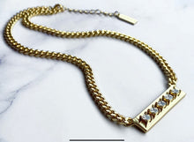 Load image into Gallery viewer, Plated Brass Bar Necklace with Prong Set Zircon
