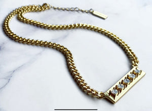Plated Brass Bar Necklace with Prong Set Zircon