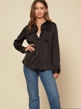 Load image into Gallery viewer, Black Silky Charmeuse Classic Button Down
