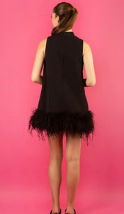 Jessie Liu Black Sleeveless Dress with Feathers