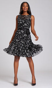 Teri Jon Sleeveless Chiffon Black and White Print Dress