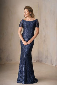 Jade Couture K208009 Embroidered Lace Gown with Portrait Collar