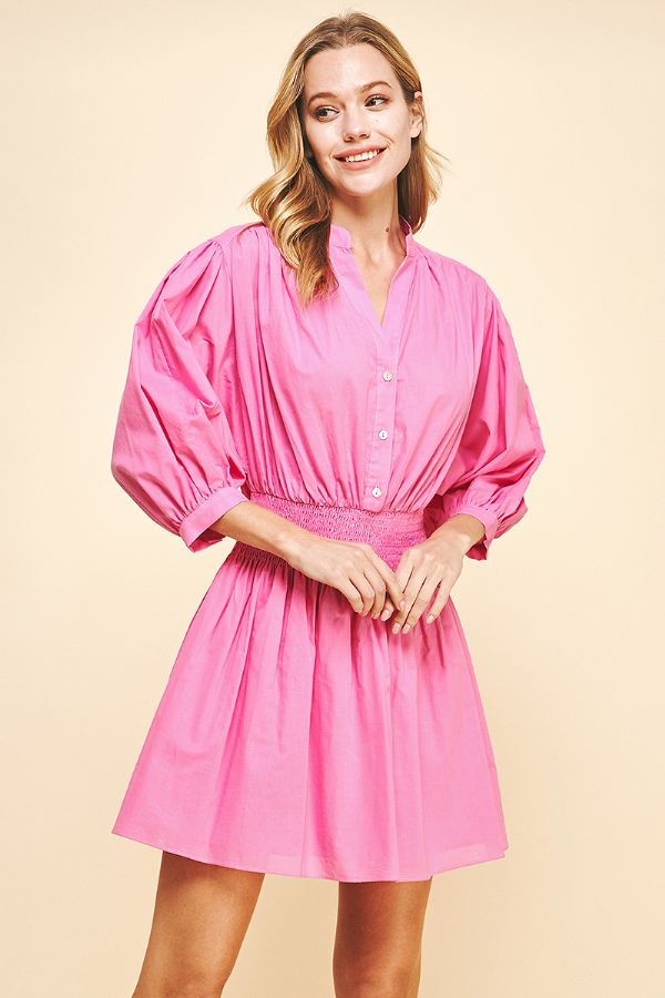 Pink Short Dress with 3/4 Sleeve