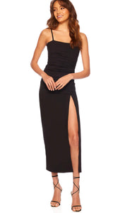 Susana Monaco Thin Strap Ruched Slit Dress in Black CORESUPD00718