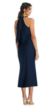 Load image into Gallery viewer, Dessy LB026 Navy Charmeuse Halter Dress with Ties

