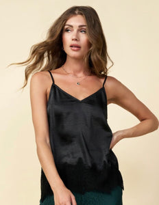 Black Silky Cami with Lace Detail