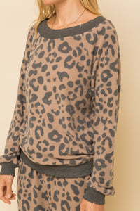 Taupe and Charcoal Animal Print Cozy Top