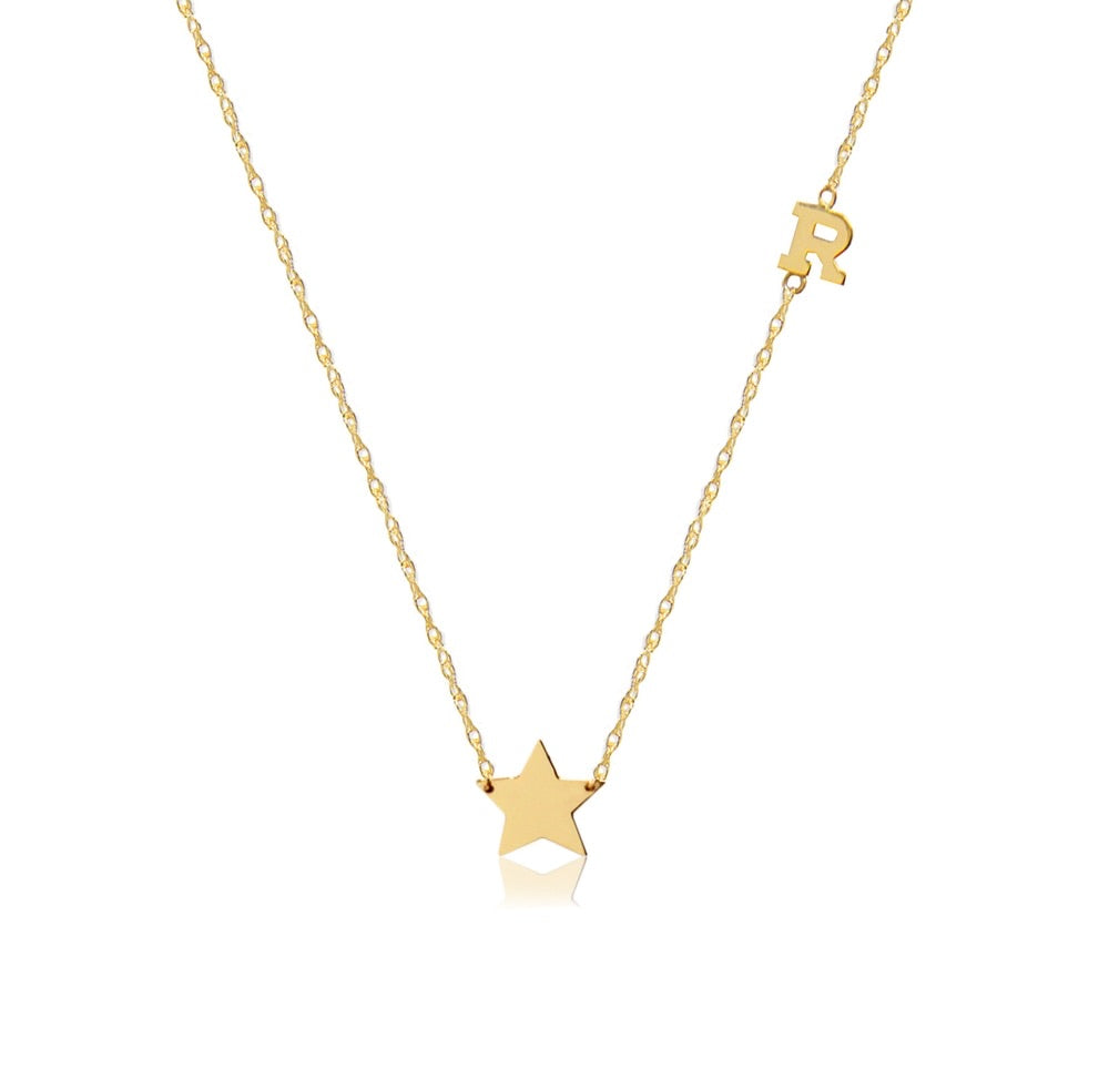 14KT Gold Star Charm and Initial Necklace