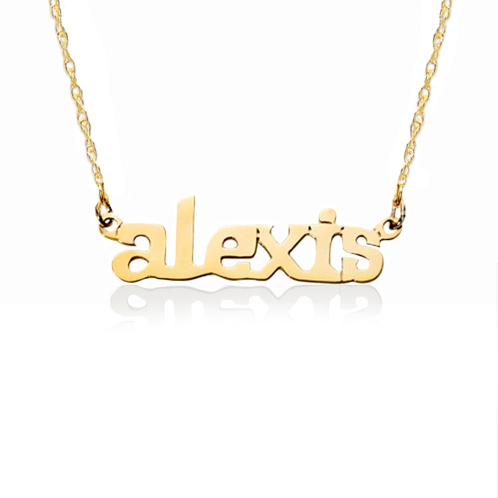 14kt Lowercase Nameplate on a rope chain.