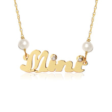 Load image into Gallery viewer, 14KT Gold Diamond and Pearl Nameplate Necklace
