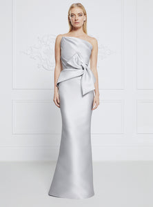 Silk Long gown with Asymmetrical neckline