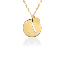 Load image into Gallery viewer, Pierced Disc Initial Charm with Gold heart with Ball Chain
