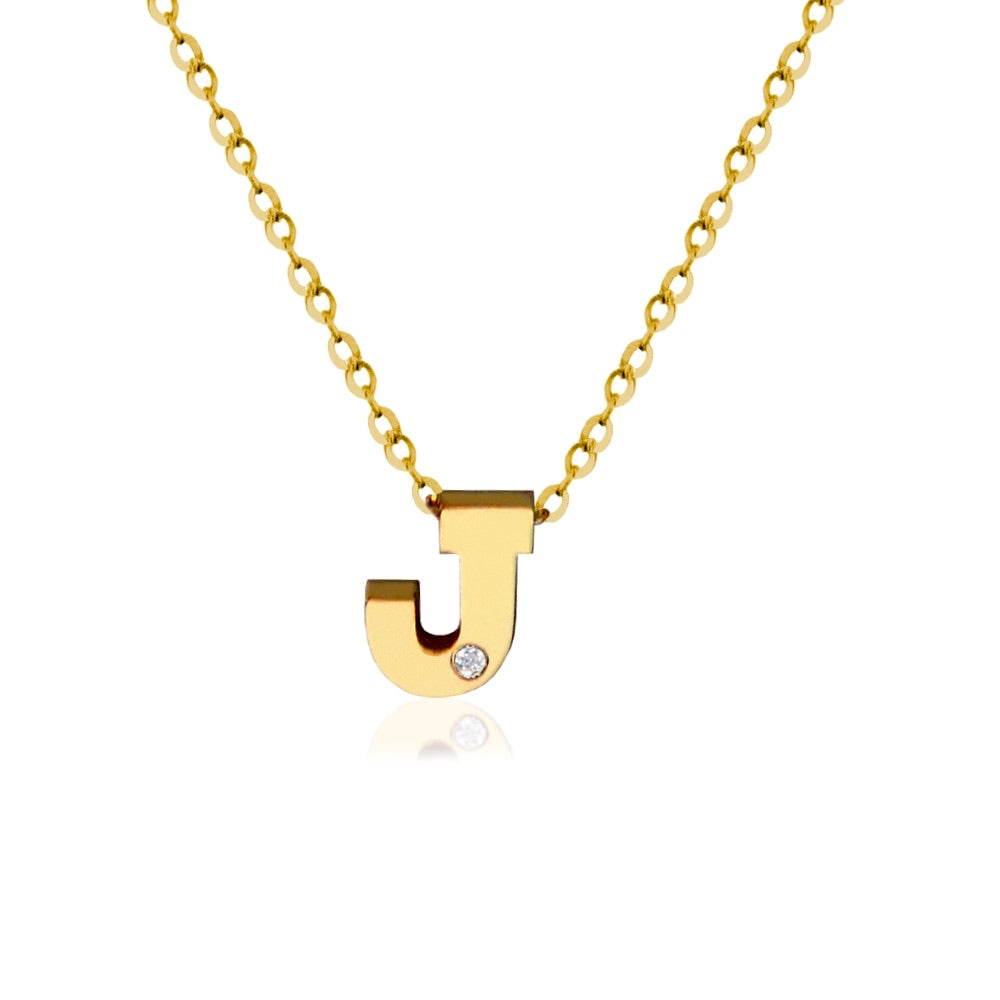 14KT Gold Block Initial with Diamond Accent